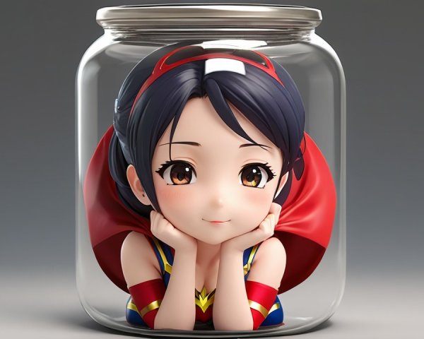 Anime Character in Glass Jar with Superhero Costume