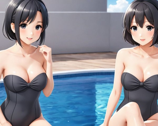 Animated Characters by Poolside in Stylish Swimsuits