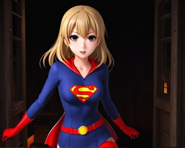 Dynamic Character in Vivid Superhero Outfit Description