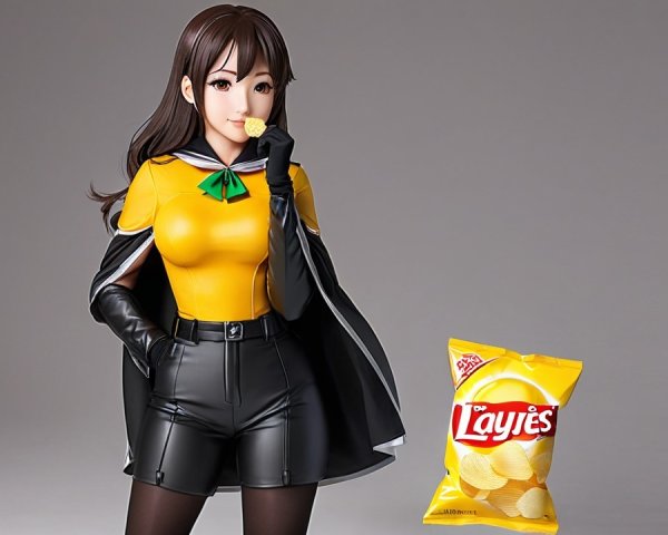 Stylized Figurine of Young Woman with Lay's Chip