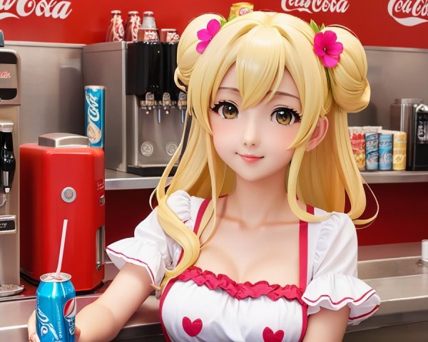 Young woman with pigtails in retro soda shop setting