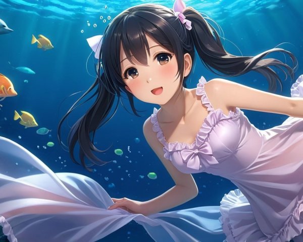 Underwater Scene of a Girl in a Frilly Dress