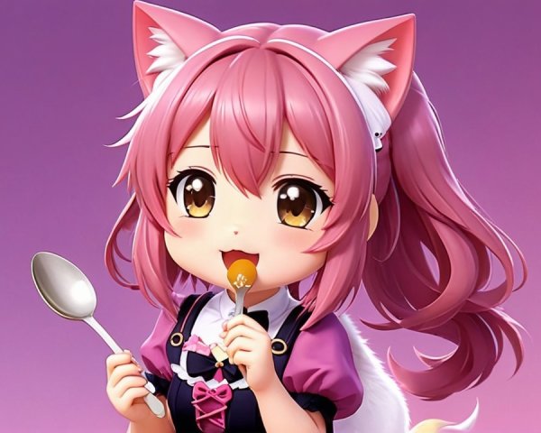 Anime Character with Pink Hair and Cat Ears