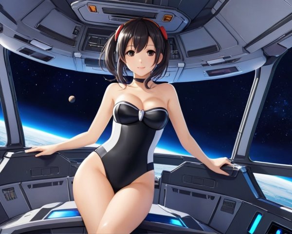 Female Character in Futuristic Cockpit Artwork