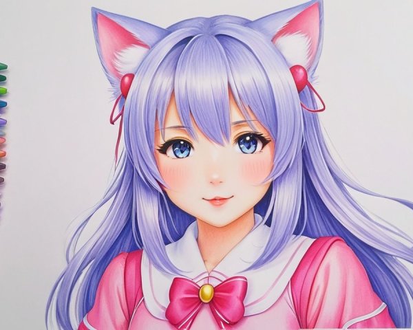 Anime Character with Lavender Hair and Cat Ears