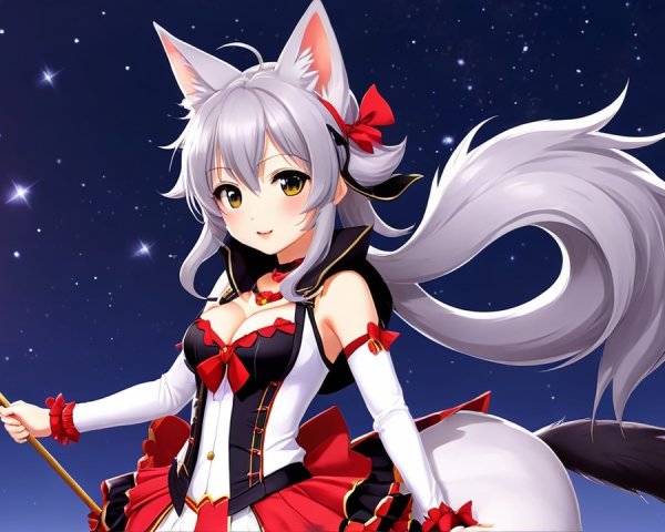 Anime Character with Silver Hair and Fox Ears