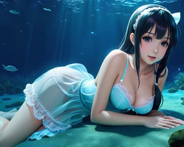 Underwater Scene with Young Woman and Fish