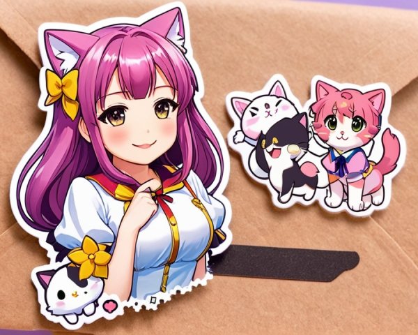Colorful Animated Character Stickers with Cats