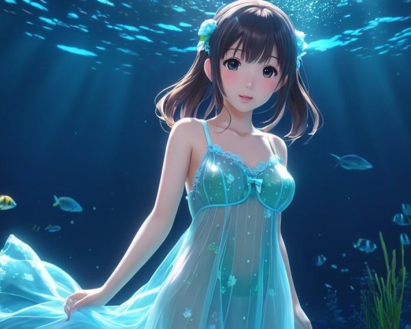 Underwater Scene with a Girl in Flowing Gown