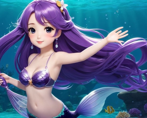 Whimsical Underwater Scene with Animated Mermaid