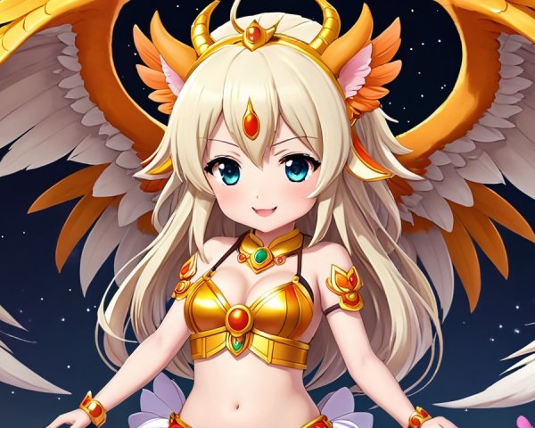 Vibrant Anime Character with Long Blonde Hair and Wings