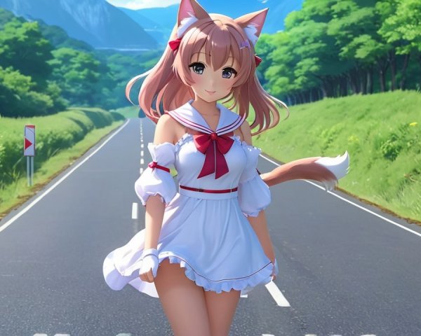 Charming Anime Character in a Lush Landscape