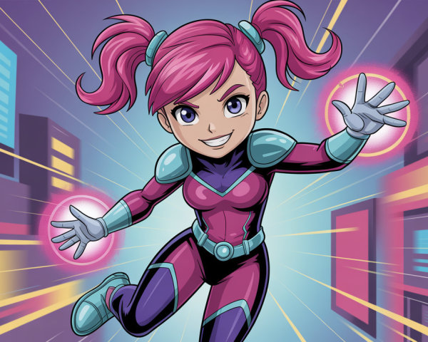 Anime Illustration of a Girl in Superhero Costume