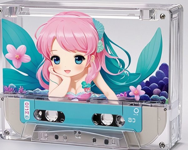 Mermaid Illustration on Clear Cassette Tape Design