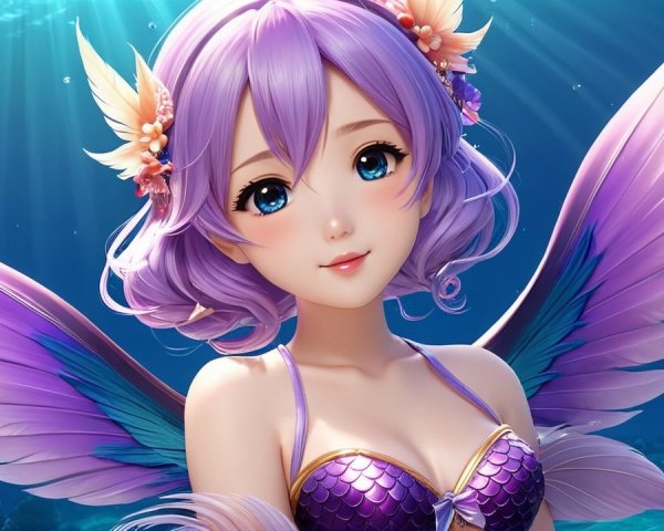 Vibrant underwater scene with a magical mermaid