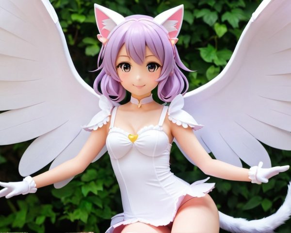 Whimsical Anime Character with Cat Ears and Wings