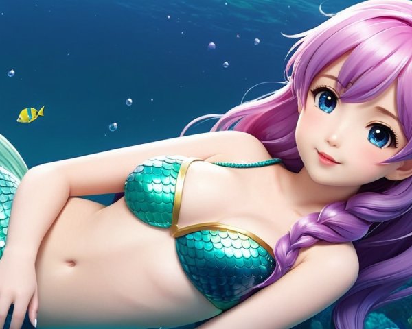 Vibrant Underwater Scene with a Mermaid and Fish
