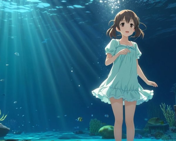 Underwater Scene with Girl in Light Blue Dress