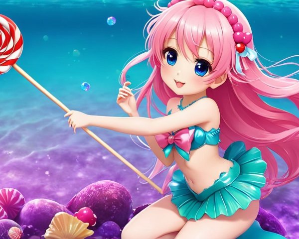 Cheerful Anime Character in Vibrant Underwater Scene