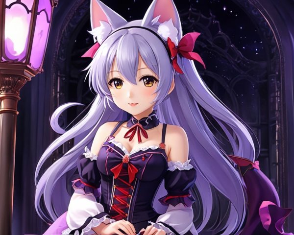 Fantasy Character with Lavender Hair and Cat Ears