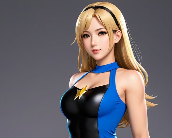 Stylish Female Character in Blue and Black Outfit