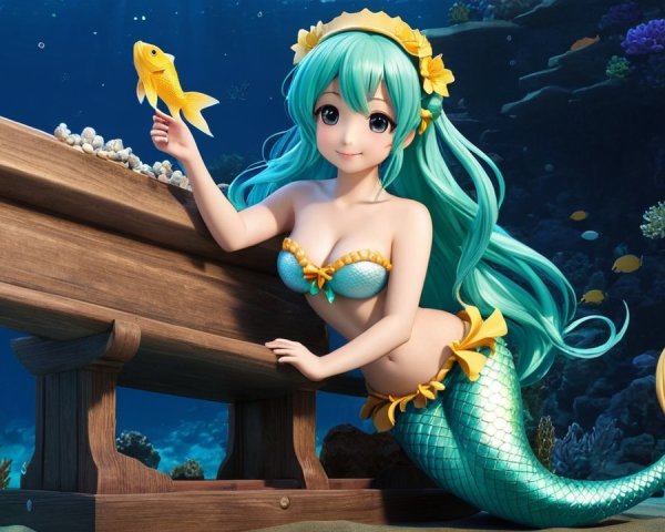 Vibrant Underwater Scene with Mermaid and Treasure Chest