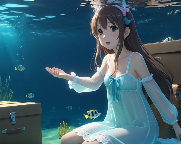 Underwater Scene with Woman in Light Blue Dress