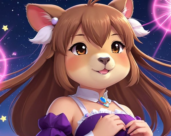 Charming Anthropomorphic Character with Starry Background