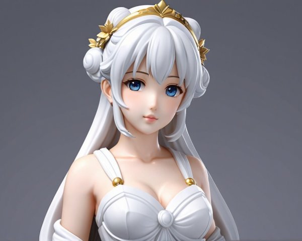 Elegant Woman Figure with White Hair and Blue Eyes