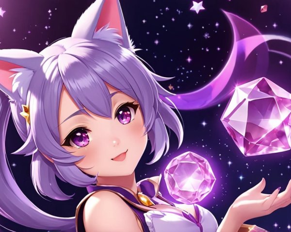 Charming Character with Cat-Like Features and Magic
