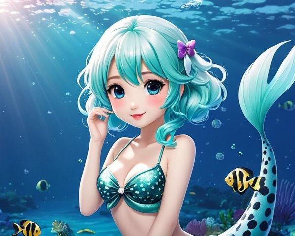 Charming Animated Mermaid in Vibrant Underwater Scene