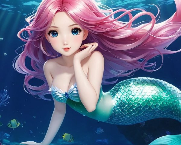 Vibrant Underwater Scene with a Mermaid and Coral