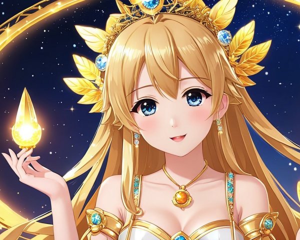 Anime Character with Blonde Hair and Elegant Gown