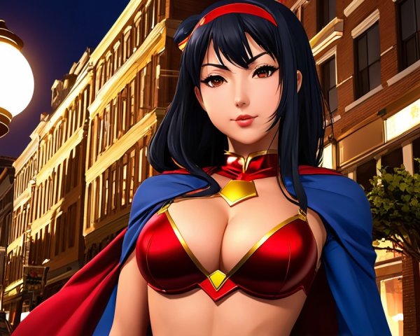 Confident Female Superhero in Urban Street Setting