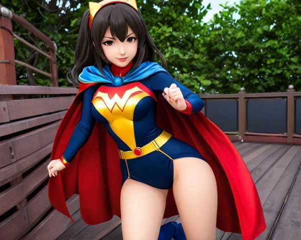 Heroic Female Character in Superhero Outfit on Deck