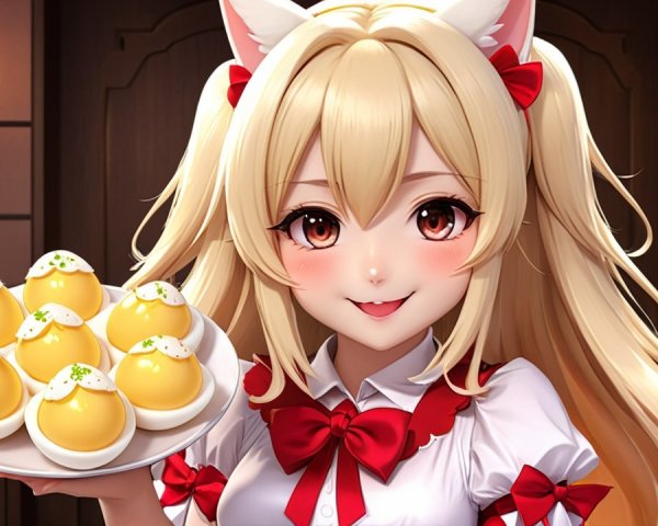 Anime Character with Blonde Hair and Desserts