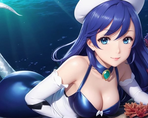 Underwater Scene with Mermaid and Colorful Coral Reefs
