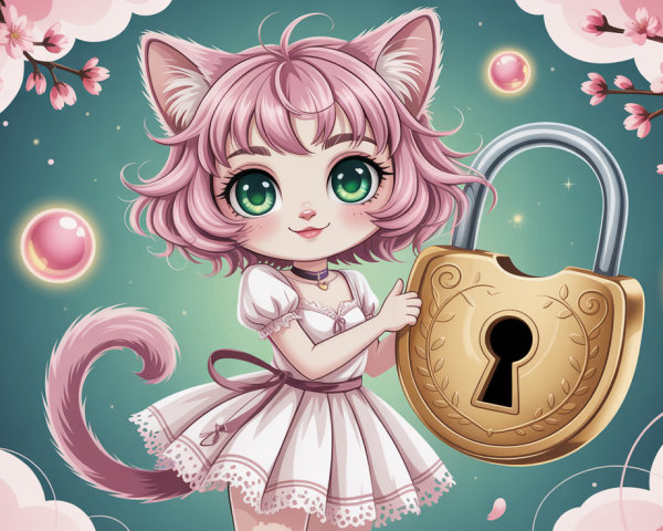 Digital Artwork of Cute Anime Cat Girl Character