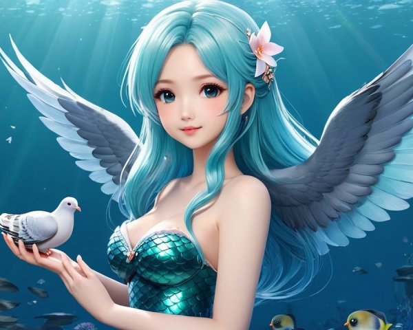 Underwater Scene with Mermaid and Marine Life