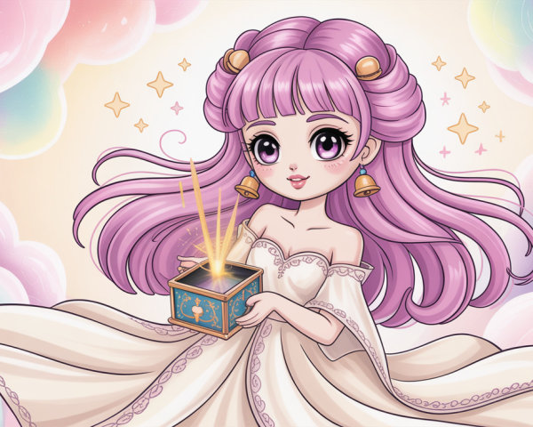 Vibrant anime illustration of a girl with lavender hair