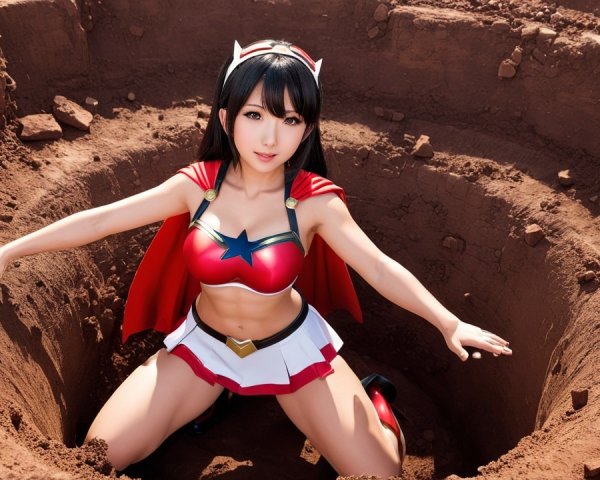Vibrant Cosplay Scene with Heroic Character Pose