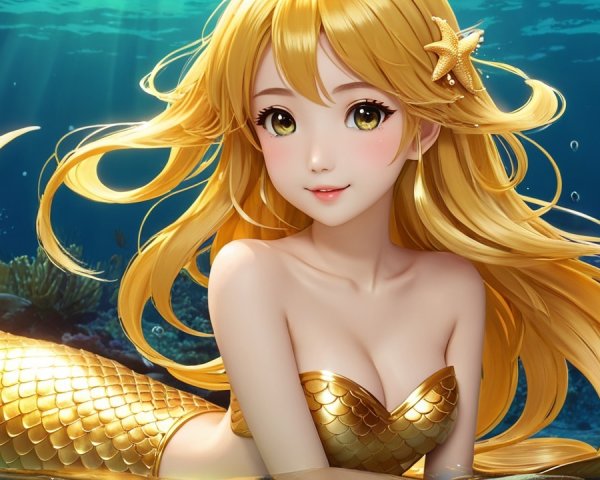 Vibrant Underwater Scene with a Mermaid and Corals