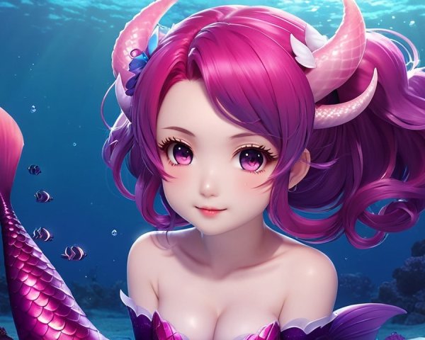 Whimsical Underwater Scene with Fantasy Mermaid Girl