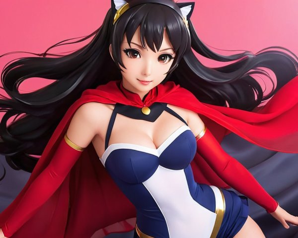 Stylized confident character with cat ears and cape