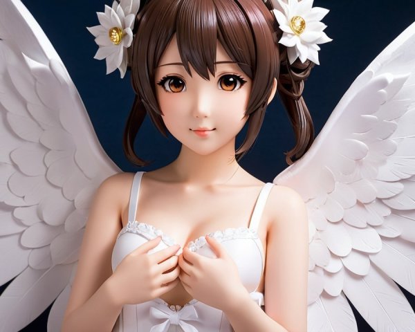 Stylized Female Figure with Angelic Wings and Flowers