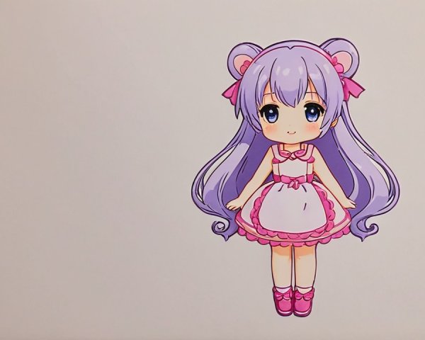 Cartoon Character with Lavender Hair and Pink Dress