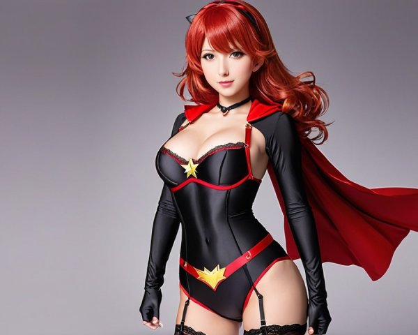 Superhero Costume with Black Bodysuit and Red Accents