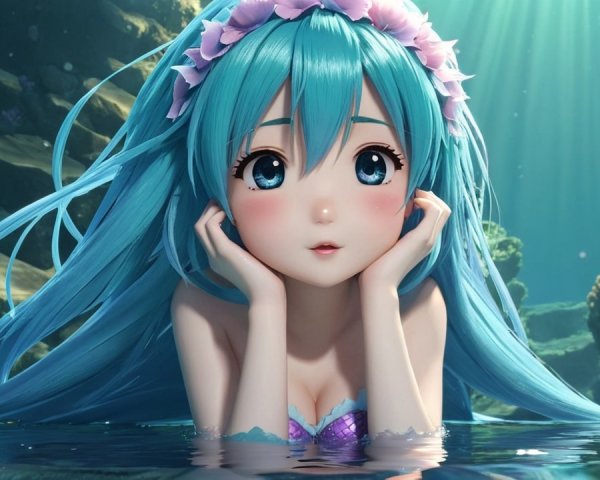 Whimsical Anime-Inspired Mermaid in Ocean Depths