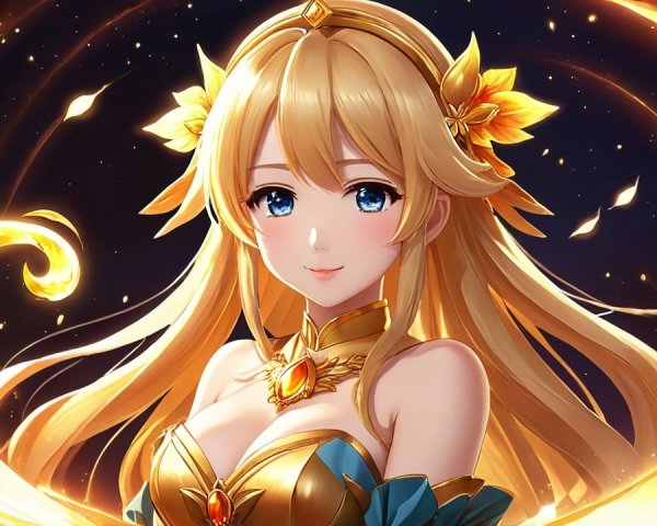 Fantasy Character with Golden Hair and Flames