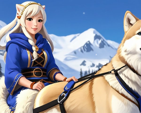 Young woman with white hair in snowy landscape